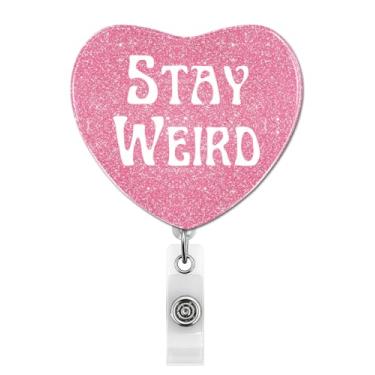 Imagem de Carretel de crachá Stay Weird retrátil com clipe jacaré para amigo, colega de trabalho, funcionário, assistente social, professor, enfermeira, médico