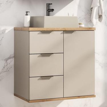 Imagem de Gabinete de Banheiro com Cuba Aqua 1 Porta 3 Gavetas Nude e Carvalho