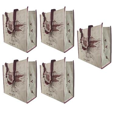 Imagem de Bolsa Ecologica Sacola Reutilizavel Kit 5 Unidades Compras Mercado Pratica Resistente Alça Dobravel