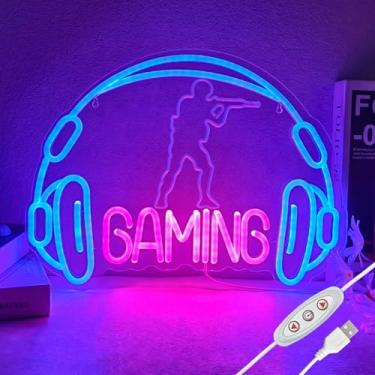 Imagem de Lâmpada de jogos para quarto, placa de neon, decoração de quarto de adolescente, fone de ouvido, luz neon, sala de videogame, meninos, presentes de aniversário, presentes de Natal