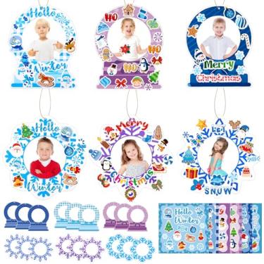 Imagem de NOVWANG Conjunto de 30 kits de artesanato de inverno, porta-retratos faça você mesmo, flocos de neve, globo de neve, artesanato, ornamentos fotográficos com adesivos para atividades de sala de aula