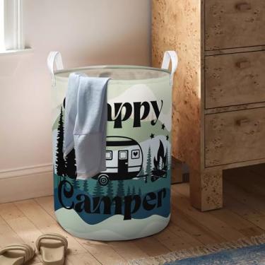 Imagem de Cesta de roupa suja dobrável com alças sacola impermeável pano oxford engraçado cesto de roupa balde de roupas organizador de brinquedos 43L para banheiro/lavanderia/quarto (floresta, 43L)