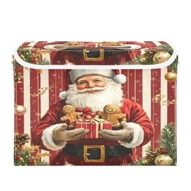 Imagem de SEHANY Cestas de armazenamento de Papai Noel de Natal com tampas, organizador de caixas de armazenamento de tecido para armário de roupas, cobertor de escritório, berçário, 42 x 32 x 30 cm
