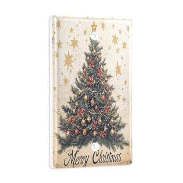 Imagem de Blueangle Placa de parede decorativa em branco, tamanho padrão, 1 gangue, vintage, árvore de Natal, para quarto de escritório em casa, 4,53 x 2,76 polegadas (362)