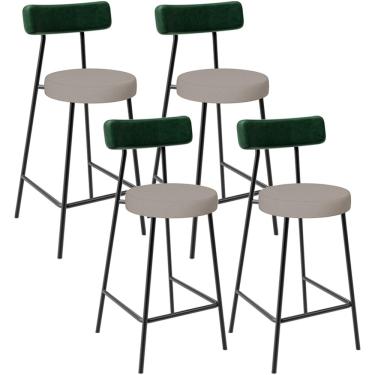 Imagem de Kit 04 Banquetas Baixa Cozinha E Sala Jantar Bancada Milão L02 Facto Verde Linho Bege - Lyam Decor