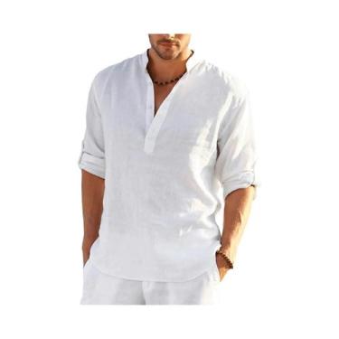 Imagem de Camisa Casual Masculina De Manga Longa Slim Fit Em Algodão Com Gola Al