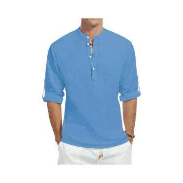 Imagem de Camisa Casual Masculina De Manga Longa Slim Fit Em Algodão Com Gola Al