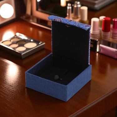 Imagem de 1 caixa de joias quadrada borla pequena caixa de pulseira linho textura cetim tecido azul 10 x 10 x 3,5 cm