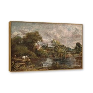 Imagem de Moldura de teca. Mural com moldura de madeira maciça John Constable Pintura de paisagem Arte de romance Arte de parede pronta Moldura Elegante (O cavalo branco). 70 x 98 cm