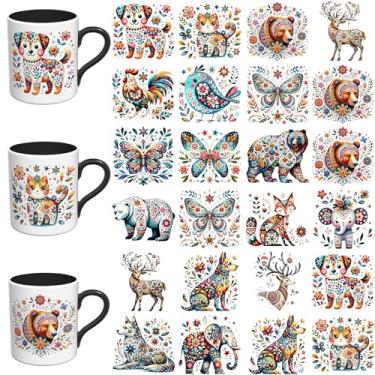Imagem de Elewins 24 peças de papel de transferência UV DTF de arte popular animal UV DTF adequado para canecas, óculos, cadernos, computadores, mesas e cadeiras, etc. Para criatividade DIY, envoltório de copo