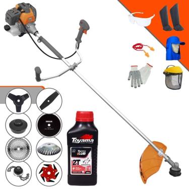 Imagem de Roçadeira Tekna RL430P 43cc 1,7HP + Facas 2 Pontas, 3 Pontas, 6 Pontas, 40 Dentes Vídea, 80 Dentes, Trimmer e Escova de Aço + EPI + ÓLEO TOYAMA 2T