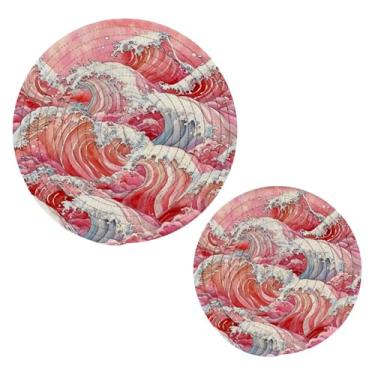 Imagem de Wassud Conjunto de tripé de onda vermelha para pratos quentes, suportes redondos de algodão, almofadas quentes, porta-copos elegantes, decoração de cozinha e acessórios, 2 peças