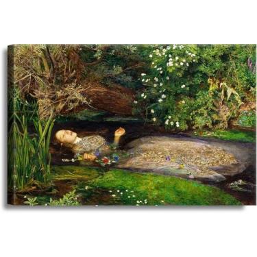 Imagem de Ophelia por Sir John Everett Millais Decoração de parede The Classic Art Reprodutions Giclee impressões em tela arte de parede para sala de estar quarto decoração de casa moldura 100 x 70 cm