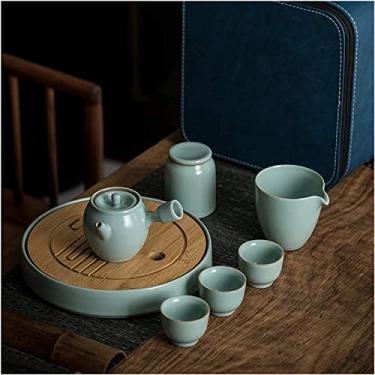 Imagem de LMJYU Conjunto de chá estilo palácio conjuntos de chá de cerâmica Kungfu incluindo bule de chá, xícaras de chá, bandeja de chá, vasilha de chá, xícara de chá pública pode ser filtrada
