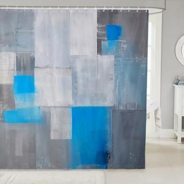 Imagem de jejeloiu Cortina de chuveiro abstrata para decoração de banheiro cortina de banho ombré azul arte moderna acessórios de banheiro tecido de poliéster impermeável de luxo para barracas banheiras 183 cm