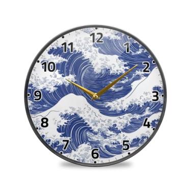 Imagem de WELLDAY Relógio de parede sem tique-taque 30,5 cm - Ondas azul operado por bateria quartzo silencioso relógio redondo para casa/escritório/cozinha/sala de aula