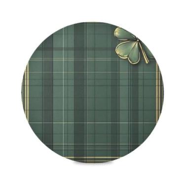 Imagem de Wassud Jogo americano verde xadrez trevo tapetes de mesa redondos para cozinha e jantar tapetes laváveis resistentes ao calor decoração de mesa 39 cm