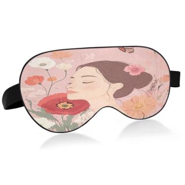 Imagem de Burbuja Linda máscara de dormir com flores femininas e masculinas, máscara refrescante para os olhos com blackout com alça elástica ajustável para viagens