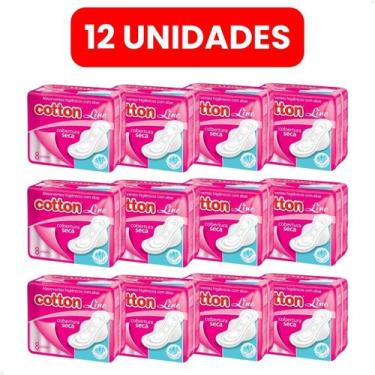 Imagem de Kit 12 Absorvente Cotton Line Seco Com Abas Com 8 Unidades