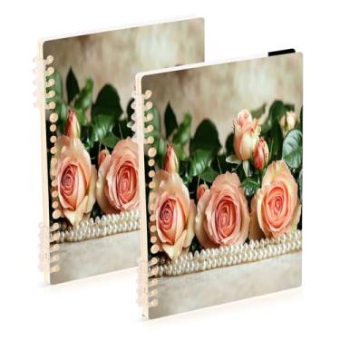 Imagem de Burbuja Cadernos de rosas e pérolas, papel pautado universitário A5 com 60 folhas, fichário para diário, escritório, 2 unidades