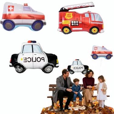 Imagem de 3PCS Fire Engine Rescue Vehicle Police Car Foil Balloons,Easy Inflate,Air or Helium, Ideal for Kids’ Birthdays & Themed Events.