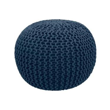 Imagem de COTTON CRAFT - Pufe Dori estilo cabo tricotado à mão - azul - otomano - cordão trançado de algodão - feito à mão e costurado à mão - assento verdadeiramente único - 20 diâmetro x 35 cm de altura