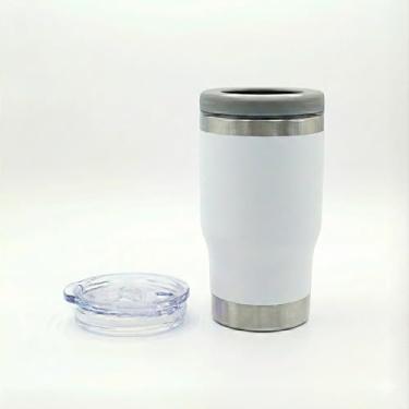 Imagem de Copo Térmico 3 em 1 de Aço Inox, Azul, 420ml, Porta Long Neck, Lata e Bebidas, com Tampa de Silicone e Plástica, Isolamento a Vácuo, Abridor Integrado (Branco)