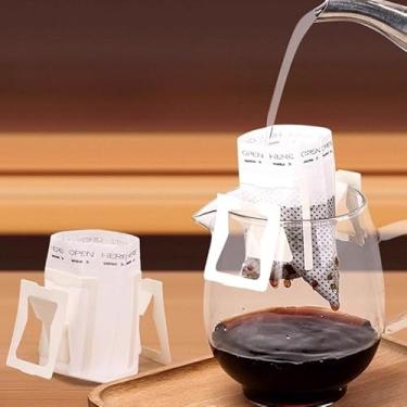 Imagem de 50 peças de sacos de papel de filtro de saco de café descartáveis portáteis com alça de orelha para pendurar, filtro de café expresso, acessórios de cozinha, chá, café