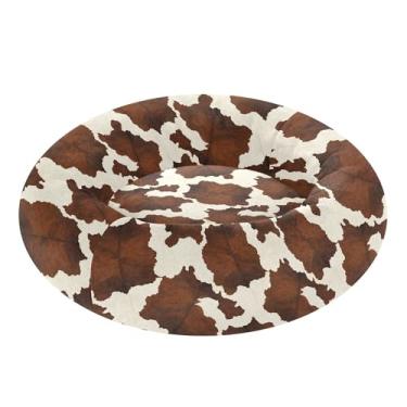 Imagem de SEHANY Cama de cachorro com estampa de vaca marrom, removível e lavável, pequena, redonda, cama de gato fofa, super macia, confortável para animais de estimação com fundo antiderrapante para cães