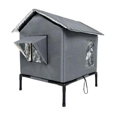 Imagem de KiBcsLic Casinha para Gatos de Exterior, Casinha para Animais de Estimação Isolada e às Intempéries, Abrigo para Gatos de Rua, Ideal para Jardim e, Cinza, L