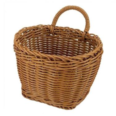Imagem de Cesto Tramado Tipo Vime Marrom Multiuso Alça Pendura 18X17Cm - Livon