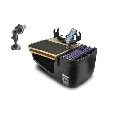Imagem de AutoExec Mesa de carro GripMaster para sua estação de trabalho de veículos e escritório móvel, bétula, com suporte para telefone, suporte de impressora e suporte de telefone com sucção