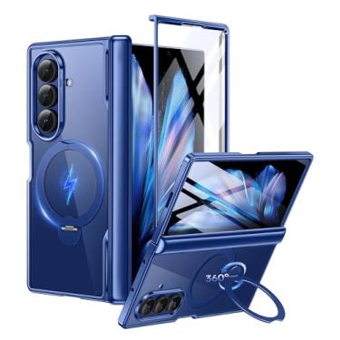Imagem de BERFY Capa para Z Fold 7 com suporte magnético giratório 360, compatível com Magsafe, protetor de tela integrado, capa protetora à prova de choque para celular para Samsung Galaxy Z Fold 7, azul