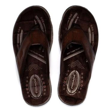 Imagem de Chinelo Masculino Pegada Anilina Tiras Couro Marrom Escuro, Marrom esc