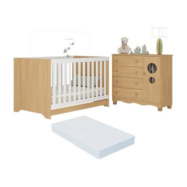 Imagem de Berço Americano 3 Em 1 Com Colchão Incluso E Cômoda 1 Porta 4 Gavetas Suspiro Multimóveis MP4718 Madeirado