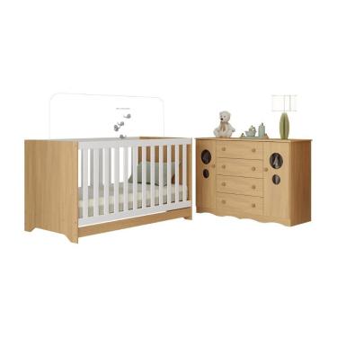 Imagem de Berço Americano 3 Em 1 Com Cômoda 2 Portas 4 Gavetas Sonho Multimóveis MP4713 Madeirado