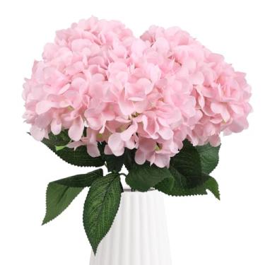 Imagem de IPOPU Flores artificiais de hortênsia de 48 cm, 2 buquês de hortênsias falsas grandes, flores de seda rosa claro para decoração de casamento em casa, mesa, centros de mesa, arranjos florais (rosa