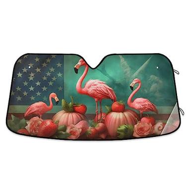 Imagem de Bandeira americana e flamingo capa solar para janela de carro, cobertura solar de carro, persiana para carro, caminhão, SUV