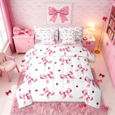 Imagem de Erosebridal Jogo de cama em uma bolsa, 7 peças, solteiro, com laço de coquete, fita de diamante, respirável, leve, estilo princesa sonhadora, reversível, 7 peças