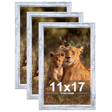 Imagem de TKYGU Conjunto de 3 porta-retratos de 28 x 43, molduras de madeira brancas rústicas montadas na parede horizontal ou verticalmente, pôster de galeria de 28 x 43 com acrílico resistente a