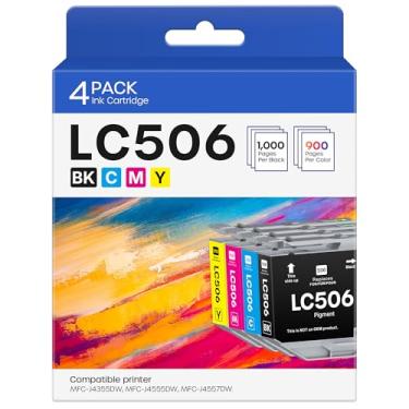 Imagem de belietop Cartuchos de tinta LC506 compatíveis com Brother LC506 LC506XL LC 506 XL para impressora Brother MFC-J4355DW MFC-J4555DW MFC-J4557DW (pacote com 4, preto, ciano, magenta, amarelo)