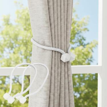 Imagem de 2 peças de laços magnéticos de cortina - prendedores de cortina de corda para cortinas, suportes decorativos de cortinas de janela para casa e quarto