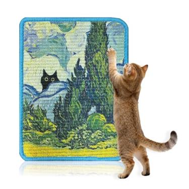 Imagem de Soubeoii Sisal Tapete arranhador para gatos 38 x 30 cm – arranhador de parede de gato artístico com fita adesiva para gatos internos, almofada durável para arranhar gatos para proteger sofá e carpete