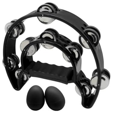 Imagem de Hordion Jingles de metal de fileira dupla pandeireta, percussão manual, meia lua, pandeiros, instrumento musical para adultos, festa de entusiastas da música, preto