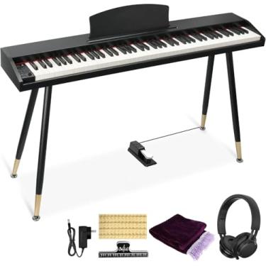 Imagem de Piano Digital VEDO RS25 88 Teclas Semi-Ponderado em Madeira para Iniciantes - Kit Completo com Suporte para Partituras, Pedal, Fone de Ouvido, Capa para Teclado e Adesivos, Compatível com USB-MIDI