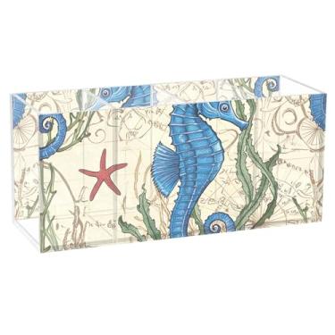 Imagem de TSENQUE Porta-lápis colorido personalizado para arte de mesa, cavalo-marinho, estrela-do-mar, suporte de acrílico para pincéis de maquiagem, copo de caneta