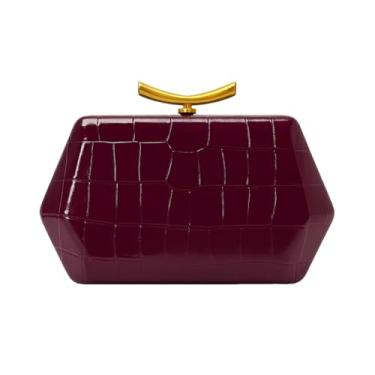 Imagem de DONGSUO Bolsa clutch com estampa jacaré, vinho tinto, acabamento com efeito pérola, tamanho pequeno com moldura dourada, bolsa de festa de casamento com fecho magnético