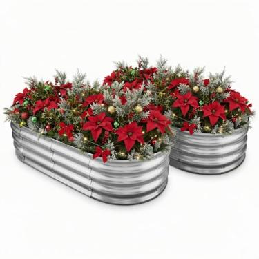 Imagem de Eclaron Canteiro de jardim galvanizado elevado para exterior: Kit de recipiente de plantas vegetais de metal durável de 1,2 x 2,5 m - Caixa oval para jardim e calha de flores (pacote com 2)