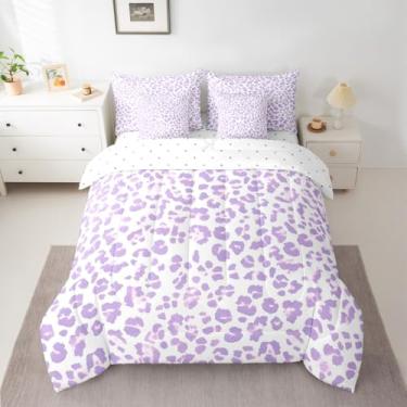 Imagem de Feelyou Conjunto de edredom de leopardo roxo com 7 peças, solteiro, cama de guepardo, para crianças, meninos, meninas, estampa de animal e safári, respirável, microfibra macia