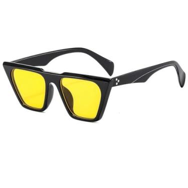 Imagem de HCHES Óculos de Sol Femininos e Masculinos de Luxo com Cores Combinando, Estilo Retrô e Proteção UV400 (Preto e Amarelo)